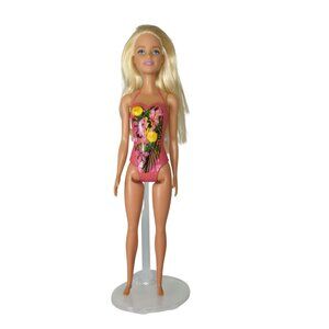 Barbie Doll 2013 Pool Party Blonde Blue Eyes Tropical Floral Swimsuit Mattel Toy